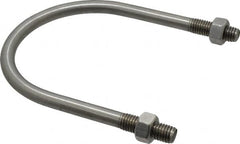 Made in USA - 1/2-13 UNC, 6" Long, Round U Bolt Clamp with No Mount Plate for 4" Pipe - 1-1/2" Thread Length, 4-1/2" Wide, Grade 304 Stainless Steel - Benchmark Tooling