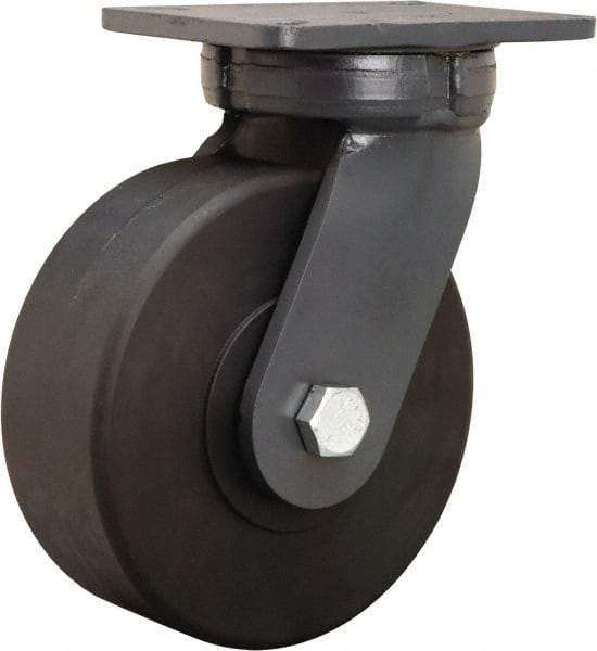Hamilton - 8" Diam x 3" Wide x 10-1/2" OAH Top Plate Mount Swivel Caster - Nylon, 6,000 Lb Capacity, Precision Ball Bearing, 5-1/4 x 7-1/4" Plate - Benchmark Tooling