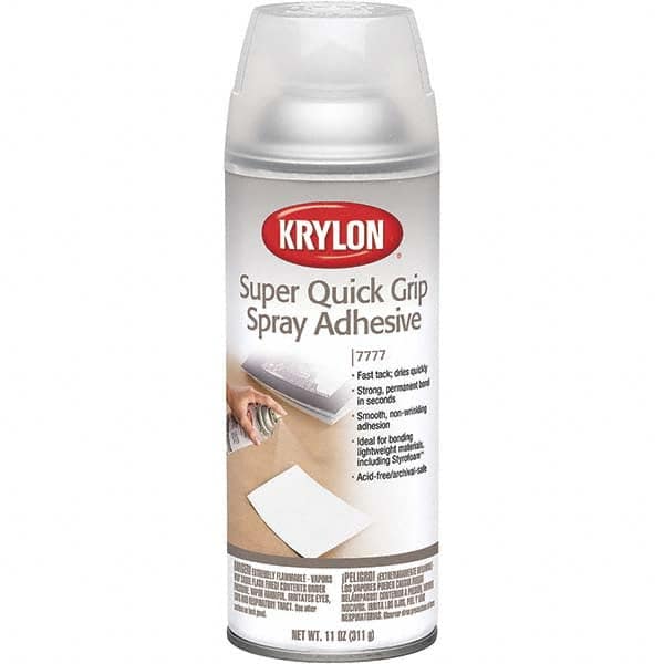 Krylon - 11 oz Aerosol Clear Spray Adhesive - Low Tack, 120°F Heat Resistance, 15 Sq Ft Coverage, Medium Strength Bond, 180 min Max Bonding Time, Flammable - Benchmark Tooling