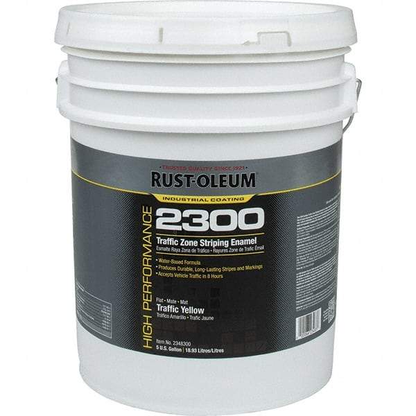 Rust-Oleum - 5 Gal Traffic Yellow Flat Finish Striping Paint - 410 to 540 Sq Ft per Gal, Interior/Exterior - Benchmark Tooling