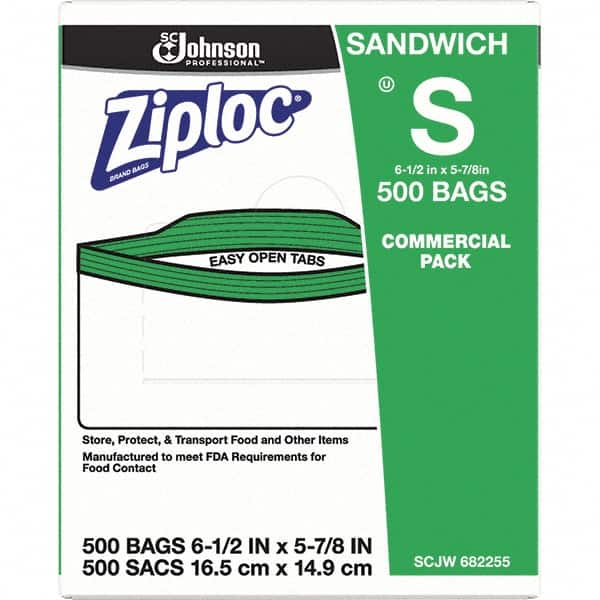 Ziploc - 500 Piece, 22 oz. Capacity, 6-1/2 Inch Long x 6 Inch Wide, Ziploc Sandwich Bag - 1.2 mil Thick, Rectangle Clear Plastic - Benchmark Tooling