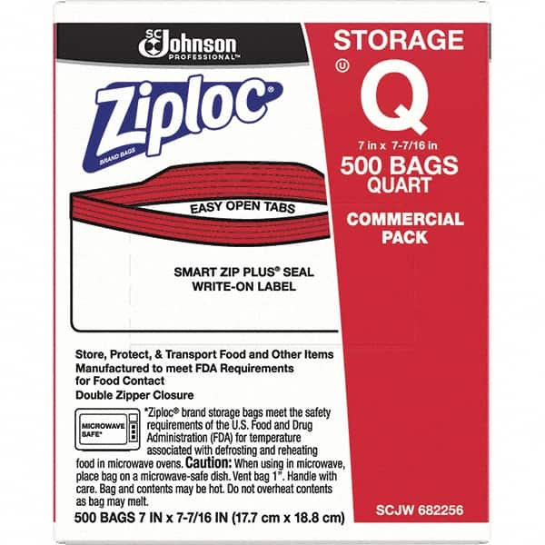 Ziploc - 500 Piece, 1 Quart Capacity, 8 Inch Long x 7 Inch Wide, Ziploc Storage Bag - 1.75 mil Thick, Rectangle Clear Plastic - Benchmark Tooling