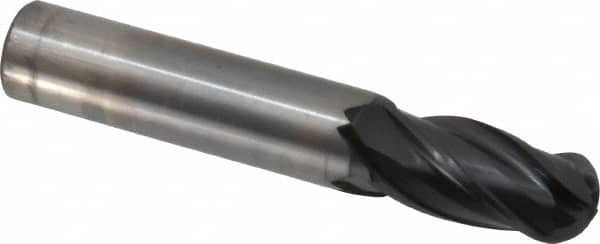 OSG - 1/2" Diam, 1" LOC, 4 Flute Solid Carbide Ball End Mill - TiAlN Finish, Single End, 3" OAL, 1/2" Shank Diam, Spiral Flute - Benchmark Tooling