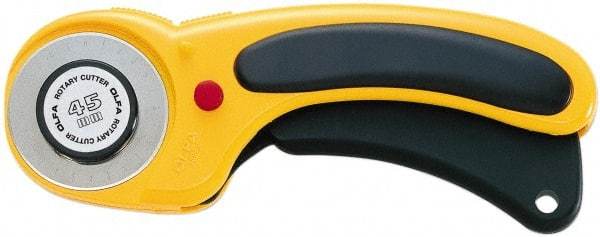 Olfa - Fixed Safety Cutter - 1.77" Tungsten Tool Steel Blade, Yellow & Black ABS Plastic with Elastomer Inset Handle, 1 Blade Included - Benchmark Tooling