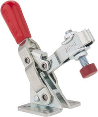 De-Sta-Co - 100 Lb Holding Capacity, Vertical Handle, Manual Hold Down Toggle Clamp - 55° Handle Movement, 100° Bar Opening, U-Bar, Flanged Base, Electro-Plated Zinc, Carbon Steel - Benchmark Tooling