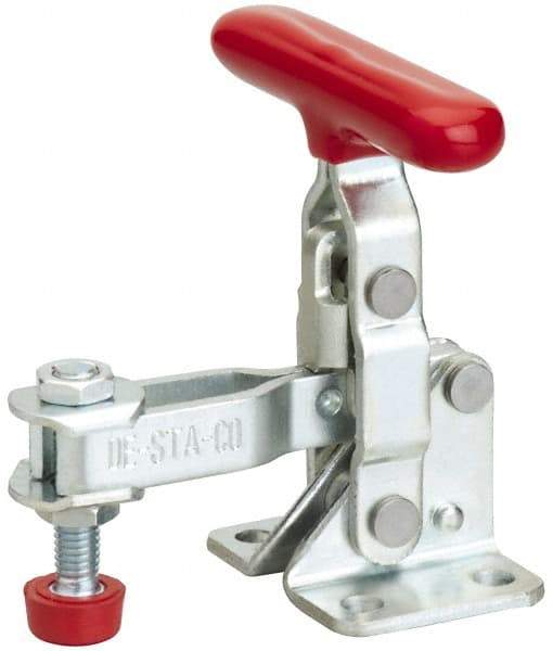 De-Sta-Co - 100 Lb Holding Capacity, Vertical Handle, Manual Hold Down Toggle Clamp - 55° Handle Movement, 100° Bar Opening, U-Bar, Flanged Base, Electro-Plated Zinc, Carbon Steel - Benchmark Tooling