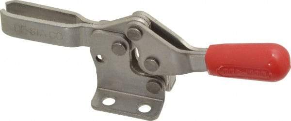 De-Sta-Co - 150 Lb Holding Capacity, Horizontal Handle, Manual Hold Down Toggle Clamp - 60° Handle Movement, 90° Bar Opening, U-Bar, Flanged Base, Electro-Plated Zinc, Stainless Steel - Benchmark Tooling