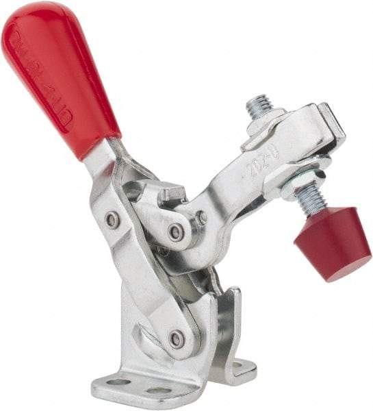 De-Sta-Co - 200 Lb Holding Capacity, Vertical Handle, Manual Hold Down Toggle Clamp - 65° Handle Movement, 105° Bar Opening, U-Bar, Flanged Base, Electro-Plated Zinc, Carbon Steel - Benchmark Tooling