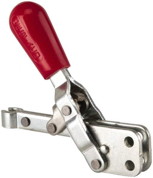 De-Sta-Co - 200 Lb Holding Capacity, Vertical Handle, Manual Hold Down Toggle Clamp - 65° Handle Movement, 105° Bar Opening, Solid Bar, Straight Base, Electro-Plated Zinc, Carbon Steel - Benchmark Tooling