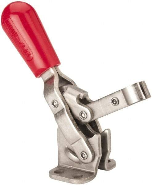 De-Sta-Co - 250 Lb Holding Capacity, Vertical Handle, Manual Hold Down Toggle Clamp - 65° Handle Movement, 105° Bar Opening, Solid Bar, Flanged Base, Electro-Plated Zinc, Stainless Steel - Benchmark Tooling