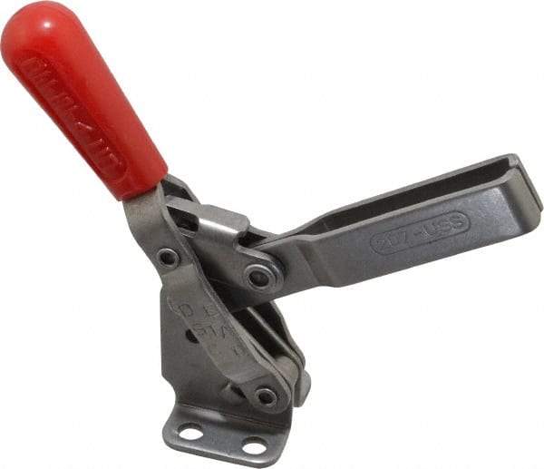 De-Sta-Co - 450 Lb Holding Capacity, Vertical Handle, Manual Hold Down Toggle Clamp - 57° Handle Movement, 99° Bar Opening, U-Bar, Flanged Base, Electro-Plated Zinc, Stainless Steel - Benchmark Tooling