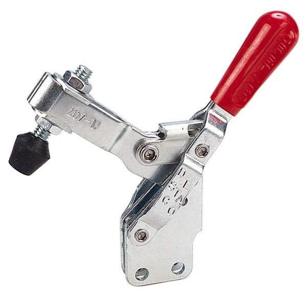 De-Sta-Co - 375 Lb Holding Capacity, Vertical Handle, Manual Hold Down Toggle Clamp - 57° Handle Movement, 99° Bar Opening, U-Bar, Straight Base, Electro-Plated Zinc, Carbon Steel - Benchmark Tooling