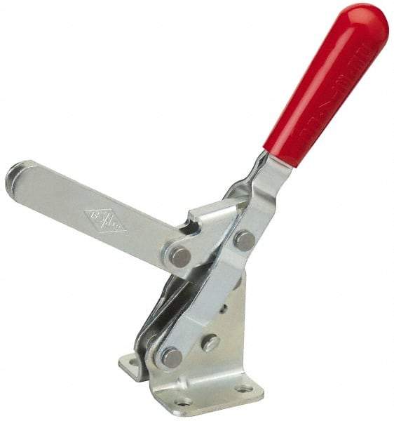 De-Sta-Co - 750 Lb Holding Capacity, Vertical Handle, Manual Hold Down Toggle Clamp - 58° Handle Movement, 103° Bar Opening, Solid Bar, Flanged Base, Electro-Plated Zinc, Carbon Steel - Benchmark Tooling