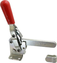 De-Sta-Co - 1,000 Lb Holding Capacity, Vertical Handle, Manual Hold Down Toggle Clamp - 67° Handle Movement, 120° Bar Opening, Solid Bar, Flanged Base, Electro-Plated Zinc, Carbon Steel - Benchmark Tooling