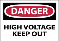 NMC - Accident Prevention Label, Header: DANGER - Legend: Danger - High Voltage - Keep Out, English, Red, Black & White, 5" Long x 3" High, Sign Muscle Finish - Benchmark Tooling