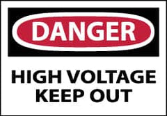 NMC - Accident Prevention Label, Header: DANGER - Legend: Danger - High Voltage - Keep Out, English, Red, Black & White, 5" Long x 3" High, Sign Muscle Finish - Benchmark Tooling
