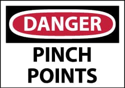 NMC - Accident Prevention Label, Header: DANGER - Legend: Danger - Pinch Points, English, Red, Black & White, 5" Long x 3" High, Sign Muscle Finish - Benchmark Tooling
