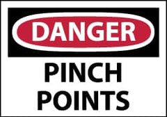 NMC - Accident Prevention Label, Header: DANGER - Legend: Danger - Pinch Points, English, Red, Black & White, 5" Long x 3" High, Sign Muscle Finish - Benchmark Tooling