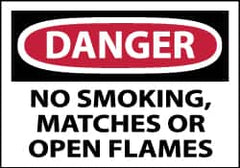 NMC - Accident Prevention Label, Header: DANGER - Legend: Danger - No Smoking, Matches or Open Flames, English, Red, Black & White, 5" Long x 3" High, Sign Muscle Finish - Benchmark Tooling