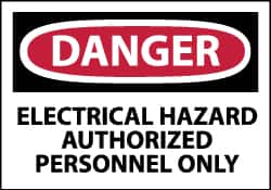 NMC - Accident Prevention Label, Header: DANGER - Legend: Danger - Electrical Hazard - Authorized Personnel Only, English, Red, Black & White, 5" Long x 3" High, Sign Muscle Finish - Benchmark Tooling