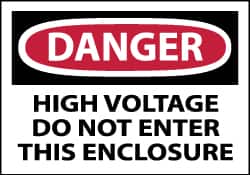 NMC - Accident Prevention Label, Header: DANGER - Legend: Danger - High Voltage - Do Not Enter This Enclosure, English, Red, Black & White, 5" Long x 3" High, Sign Muscle Finish - Benchmark Tooling