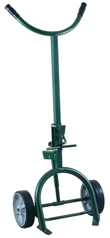 Drum Truck - Adjustable Sliding Chime Hook for steel or fiber drums - Spring loaded - 10" M.O.R wheels 60" H x 25" W - Benchmark Tooling