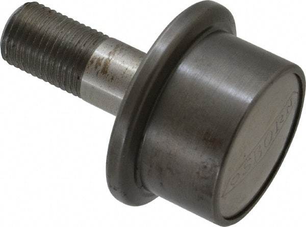 Osborn International - 1-1/4" Roller Diam x 27/32" Width, 1/2" Stud Diam x 1-1/4" Length, Flanged Concentric Stud Load Runner - Steel, 5/8" Thread Length, 1/2-20 Thread, 2-3/32" OAL, 600 Lb Dynamic Cap - Benchmark Tooling