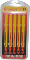 Starrett - 5" Long, 10 to 14 Teeth per Inch, Bi-Metal Jig Saw Blade - Toothed Edge, 3/8" Wide x 0.04" Thick, U-Shank, Wavy Tooth Set - Benchmark Tooling