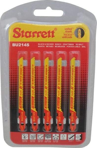 Starrett - 3" Long, 14 Teeth per Inch, Bi-Metal Jig Saw Blade - Toothed Edge, 3/16" Wide x 0.04" Thick, U-Shank, Wavy Tooth Set - Benchmark Tooling