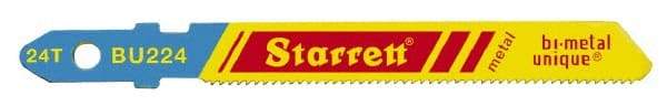 Starrett - 3" Long, 24 Teeth per Inch, Bi-Metal Jig Saw Blade - Toothed Edge, 5/16" Wide x 0.04" Thick, U-Shank, Wavy Tooth Set - Benchmark Tooling