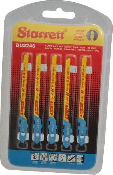 Starrett - 3" Long, 24 Teeth per Inch, Bi-Metal Jig Saw Blade - Toothed Edge, 3/16" Wide x 0.04" Thick, U-Shank, Wavy Tooth Set - Benchmark Tooling