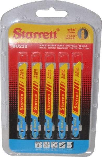 Starrett - 3" Long, 32 Teeth per Inch, Bi-Metal Jig Saw Blade - Toothed Edge, 5/16" Wide x 0.04" Thick, U-Shank, Wavy Tooth Set - Benchmark Tooling