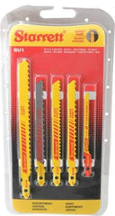 Starrett - 5 Piece, 3" to 5" Long, 6 to 14 Teeth per Inch, Bi-Metal Jig Saw Blade Set - Toothed Edge, 3/16" to 3/8" Wide, 0.04" to 0.05" Thick, U-Shank - Benchmark Tooling