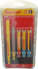 Starrett - 5 Piece, 3" to 5" Long, 6 to 32 Teeth per Inch, Bi-Metal Jig Saw Blade Set - Toothed Edge, 3/16" to 3/8" Wide, 0.04" to 0.05" Thick, U-Shank - Benchmark Tooling