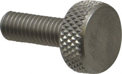 Electro Hardware - #10-32 Knurled Shoulderless Grade 303 Stainless Steel Thumb Screw - 3/4" OAL, 7/16" Head Diam x 3/16" Head Height, Uncoated - Benchmark Tooling