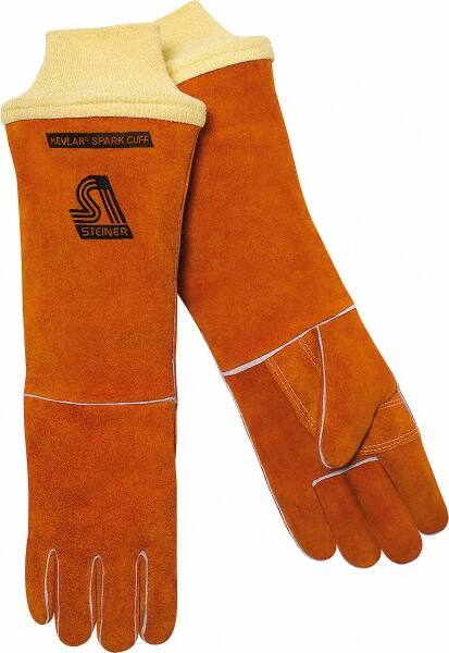 Steiner - Size L Cotton/Foam Lined Cowhide Welding Glove - 18" OAL, Knit Wrist Cuff, Thumb Strap, For General Welding - Benchmark Tooling