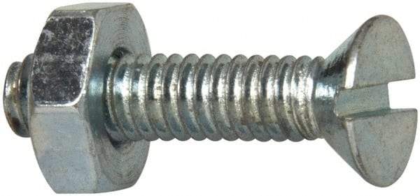 Value Collection - #8-32 UNC, 5/8" OAL Slotted Drive Machine Screw - Flat Head, Grade 2 Steel, Zinc-Plated Finish, Without Washer - Benchmark Tooling