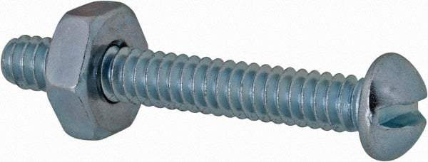 Value Collection - #6-32 UNC, 1" Length Under Head Slotted Drive Machine Screw - Round Head, Grade 2 Steel, Zinc-Plated Finish, Without Washer - Benchmark Tooling