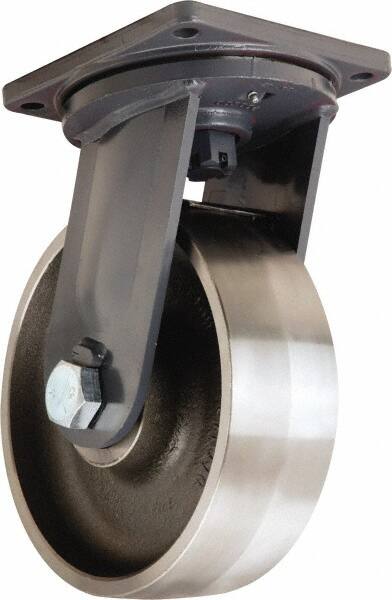 Hamilton - 12" Diam x 4" Wide x 15-1/2" OAH Top Plate Mount Swivel Caster - Forged Steel, 20,000 Lb Capacity, Tapered Roller Bearing, 8-1/2 x 8-1/2" Plate - Benchmark Tooling