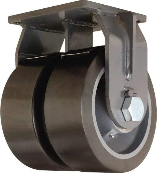 Hamilton - 10" Diam x 4" Wide x 13" OAH Top Plate Mount Dual Rigid Caster - Polyurethane Mold on Forged Steel, 10,000 Lb Capacity, Tapered Roller Bearing, 8-1/2 x 8-1/2" Plate - Benchmark Tooling