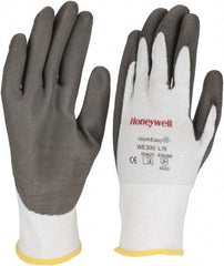 Honeywell - Size L (9), ANSI Cut Lvl 3, Abrasion Lvl 5, Polyurethane Coated Cut Resistant Gloves - 9.5" Long, Palm & Fingers Coated, HPPE Lining, Knit Wrist, Light Gray/Gray, Paired - Benchmark Tooling