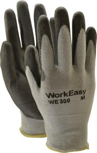 Honeywell - Size M (8), ANSI Cut Lvl 3, Abrasion Lvl 5, Polyurethane Coated Cut Resistant Gloves - 9.5" Long, Palm & Fingers Coated, HPPE Lining, Knit Wrist, Light Gray/Gray, Paired - Benchmark Tooling