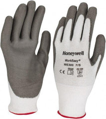 Honeywell - Size S (7), ANSI Cut Lvl 3, Abrasion Lvl 5, Polyurethane Coated Cut Resistant Gloves - 9.5" Long, Palm & Fingers Coated, HPPE Lining, Knit Wrist, Light Gray/Gray, Paired - Benchmark Tooling