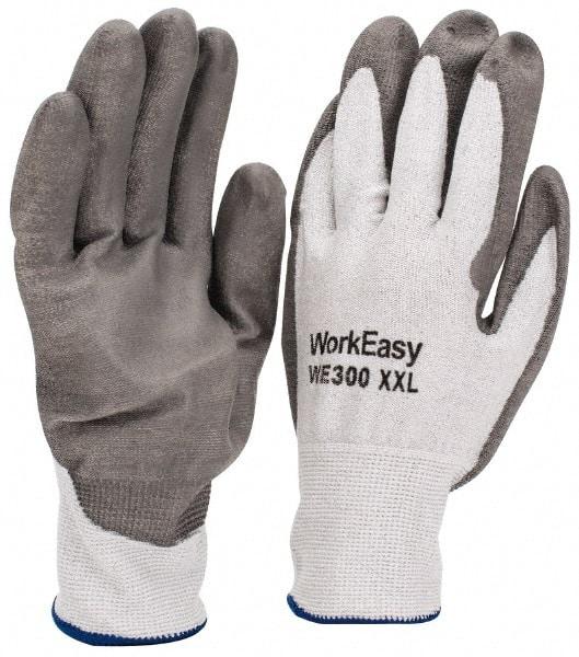 Honeywell - Size 2XL (11), ANSI Cut Lvl 3, Abrasion Lvl 5, Polyurethane Coated Cut Resistant Gloves - 9.5" Long, Palm & Fingers Coated, HPPE Lining, Knit Wrist, Light Gray/Gray, Paired - Benchmark Tooling