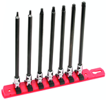 7 Piece - T10; T15; T20; T25; T27; T30; T40 - 6" OAL - 1/4" Drive Torx Bit Socket Set - Benchmark Tooling