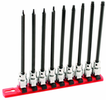 9 Piece - T8; T9; T10; T15; T20; T25; T27; T30; T40 - 6" OAL - 3/8" Drive Torx Bit Socket Set - Benchmark Tooling