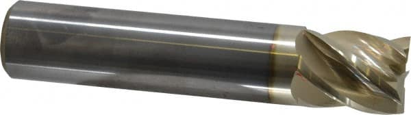 Accupro - 1", 1-1/4" LOC, 1" Shank Diam, 5" OAL, 5 Flute, Solid Carbide Square End Mill - Single End, ZrN Finish, Spiral Flute, 37° Helix, Centercutting, Right Hand Cut, Right Hand Flute - Benchmark Tooling