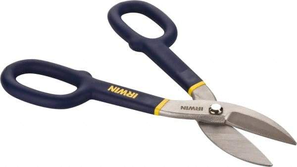 Irwin - 2" Length of Cut, Straight Pattern Tinner's Snip - 10" OAL, Vinyl Handle, 24 AWG Steel Capacity - Benchmark Tooling