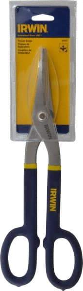 Irwin - 2-3/4" Length of Cut, Straight Pattern Tinner's Snip - 12-3/4" OAL, Vinyl Handle, 22 AWG Steel Capacity - Benchmark Tooling