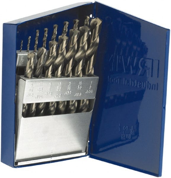 Irwin - 1/16 to 1/2", 135° Point, Bright Finish, Cobalt Jobber Length Drill Bit Set - Benchmark Tooling